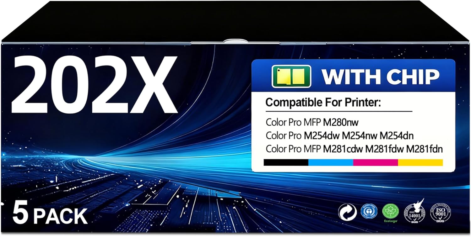 BERRYSKY 202X Toner Cartridges (5-Pack,2BK/1C/1M/1Yellow) Compatible HP 202X 202A Toner Cartridges Replacement for Color Pro MFP M281cdw M281fdw M281fdn Color Pro M254dw M254nw M254dn Printer
