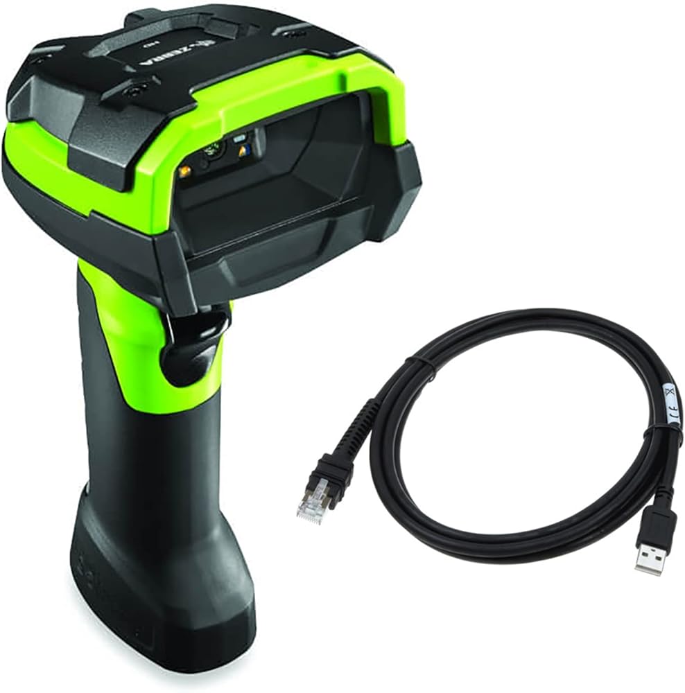 Zebra DS3608-ER Ultra-Rugged Handheld Corded Barcode Scanner - Serial, USB Connectivity - Standard Range 1D/2D Imager, 7 Foot USB Cable, Industrial Green - YKGAV (Renewed)