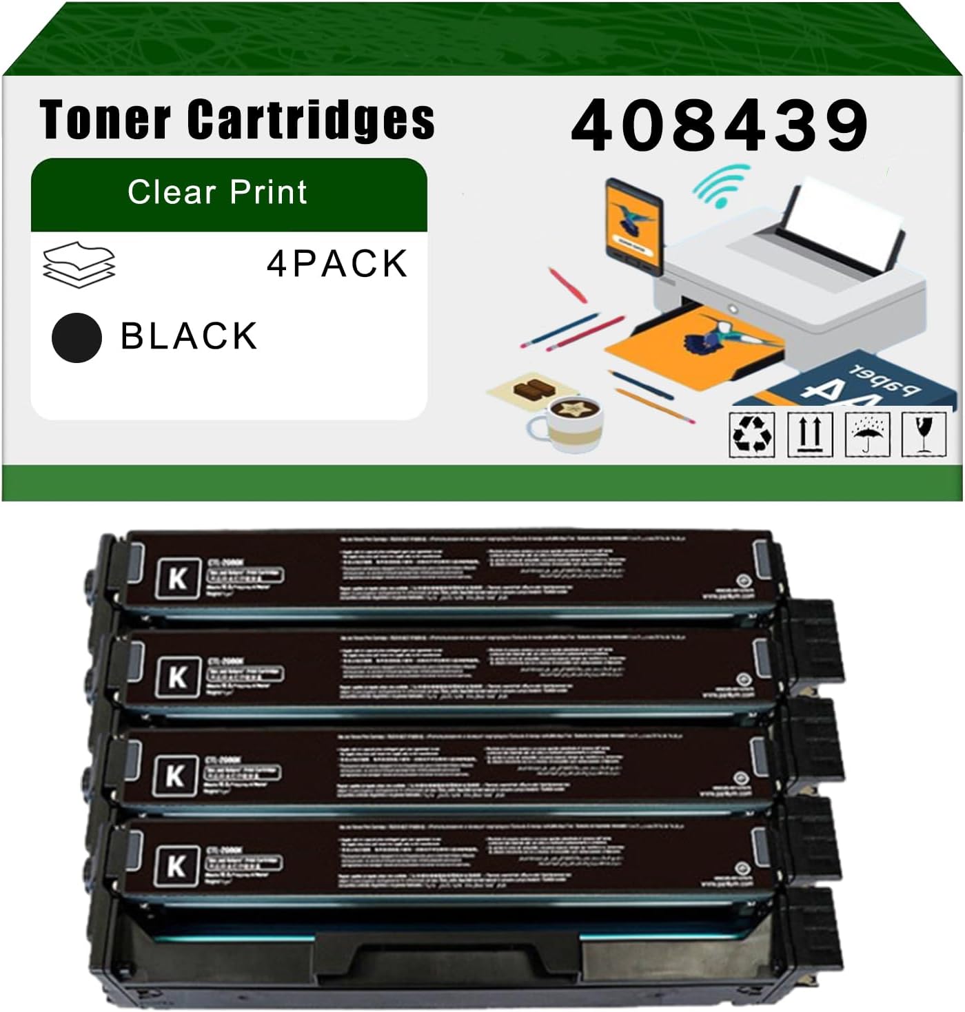 AGNNQ Compatible for Ricoh 408439 408440 408441 408442 Toner Cartridges M C240FW Printers, High Yield 5500 Pages Bright Clear Colors (4 Pack Black)