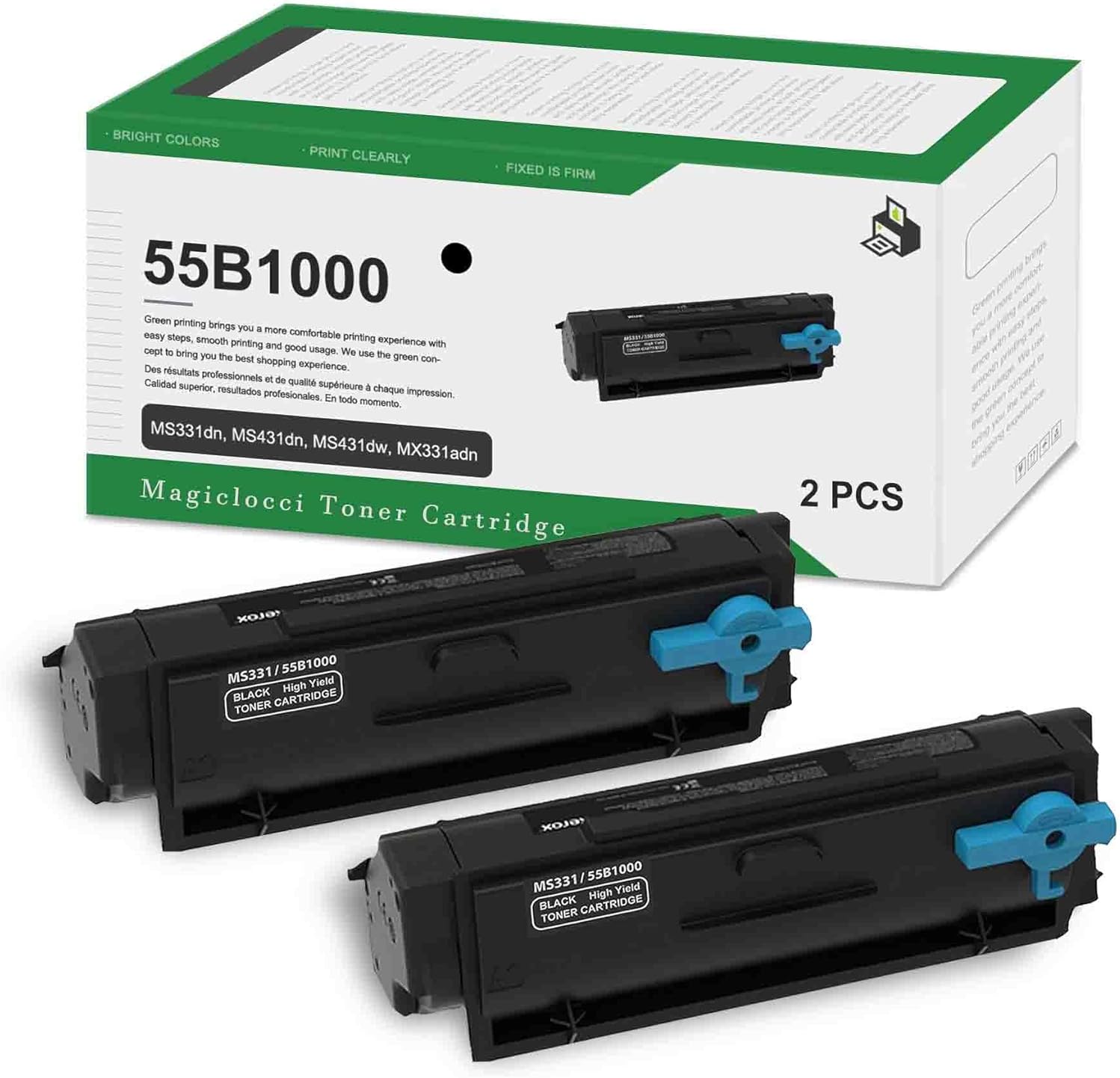 55B1000 High Yield Toner Cartridge (2-Pack, Black) Compatible Replacement for Lexmark 55B1000 Toner Cartridge Work for MS331dn MS431dn MS431dw MX331adn MX431adn MX431adw MX432adwe Printer