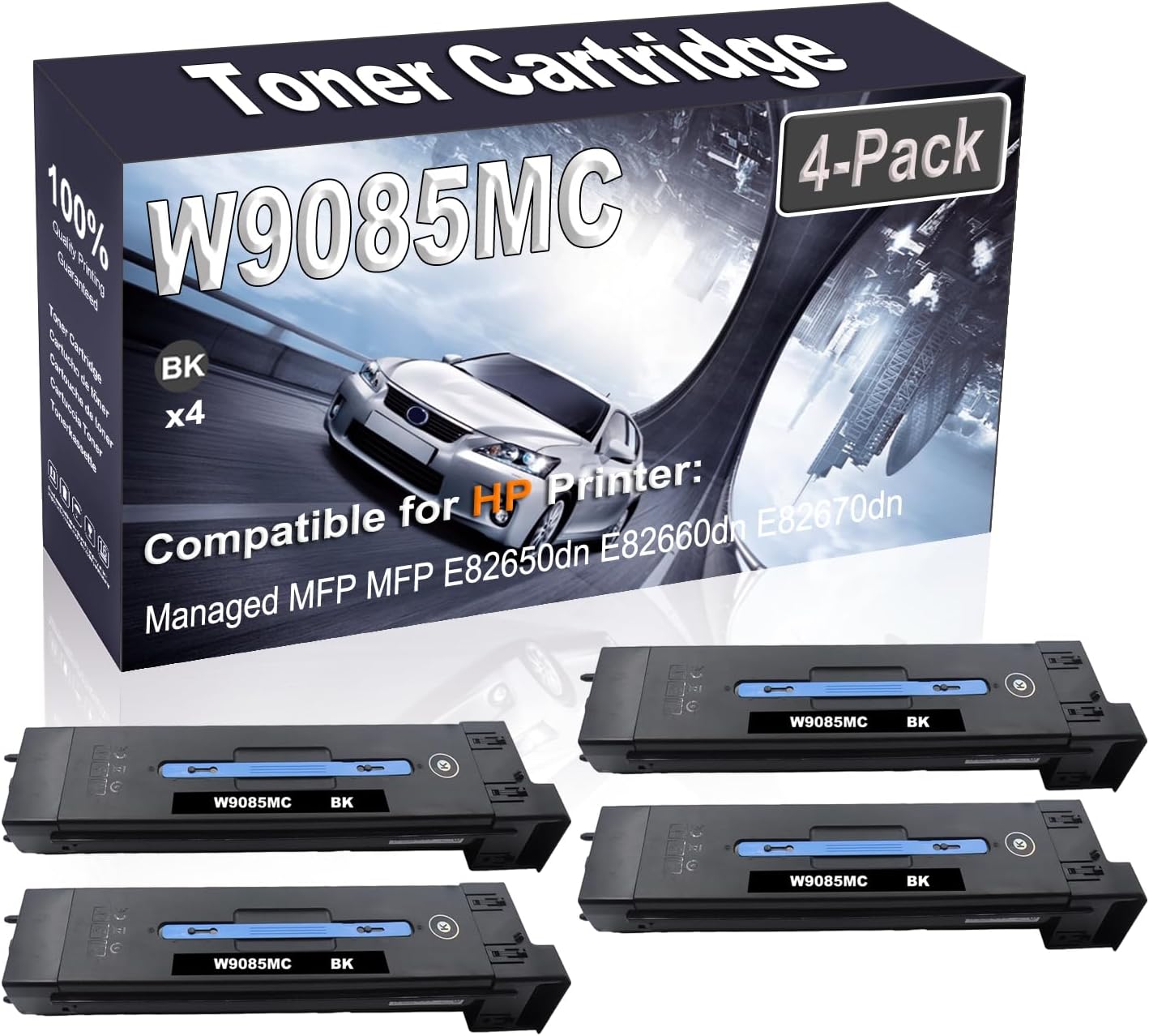 Kolasels 4-Pack (Black) Compatible High Yield W9085MC Printer Cartridge use for Managed MFP MFP E82650dn E82660dn E82670dn Printer