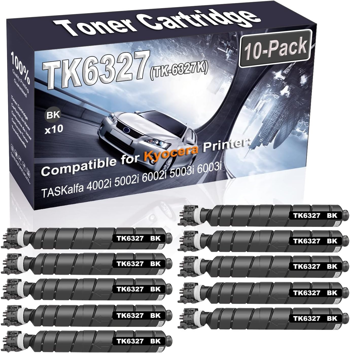 Kolasels 10-Pack (Black) Compatible TASKalfa 4002i 5002i 6002i 5003i 6003i Laser Printer Cartridge (High Capacity) Replacement for Kyocera TK6327 TK-6327 | TK-6327K 1T02NK0US0 Printer Cartridge