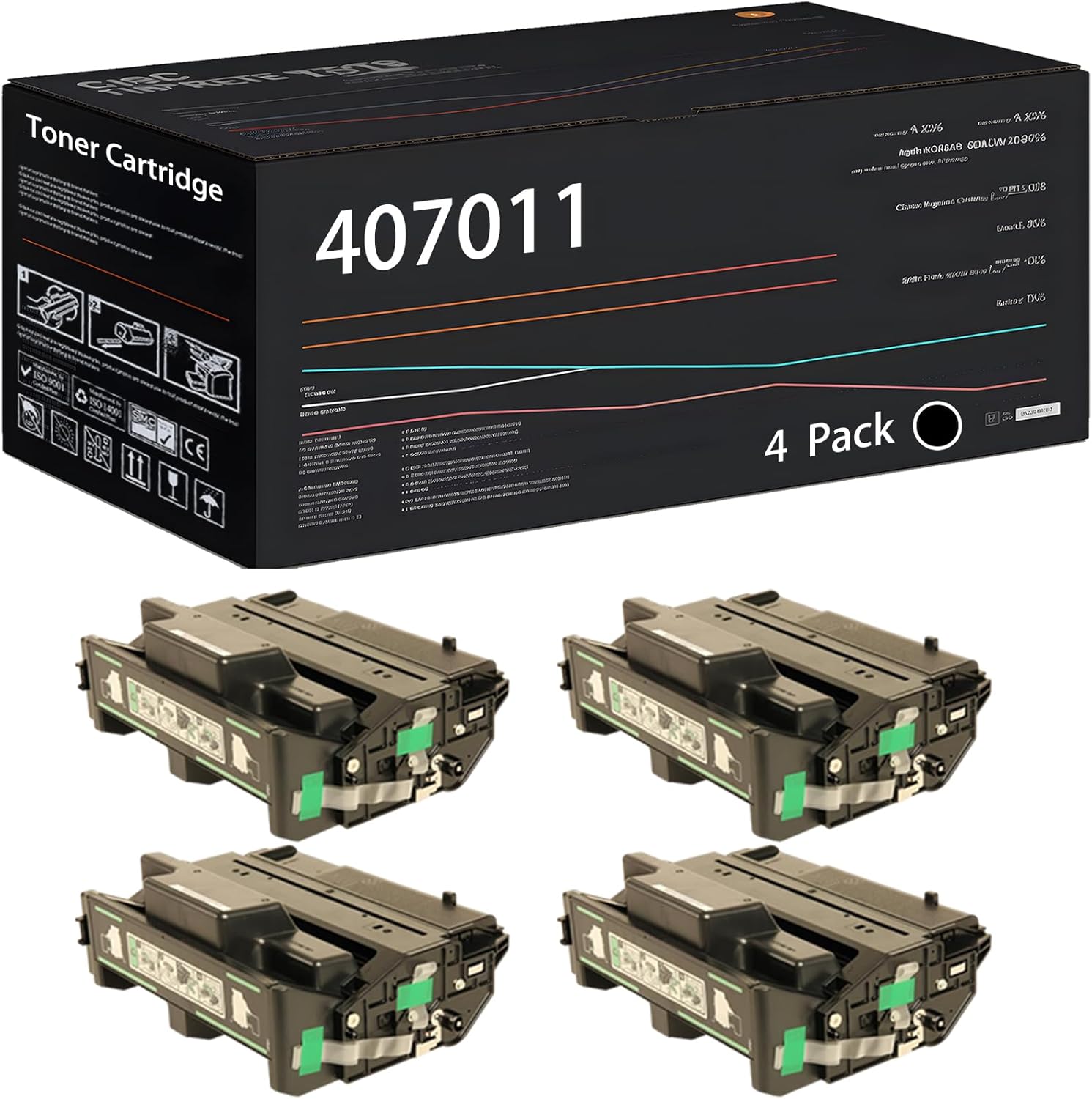 UVUMB Compatible with Ricoh 407011 Toner Cartridge Work for Ricoh Aficio SP 4100NL Printers, with Chip, High Yield 25000 Pages, High-Definition Printing (4 Pack Black)