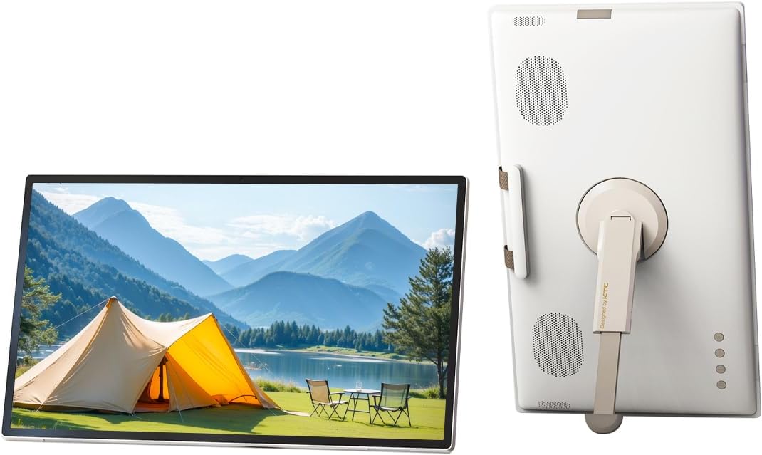 KTC 25 Inch Portable TV - Smart Touch Screen with Google Play, Android 14, Qualcomm 8G RAM+128G Storage, 1080P Smart Handy TV with 8MP Camera and Battery, Touchscreen Monitor for Camping, Bathroom