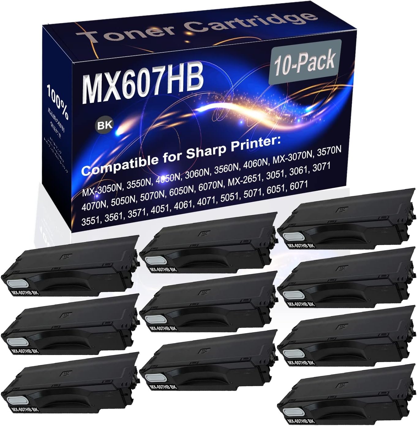Kolasels 10-Pack (Black) Compatible MX607HB (MX-607HB) Waste Toner Container Box (High Capacity) fit for Sharp MX-3050N 3550N 4050N 3060N 3560N 4060N MX-3070N Printer