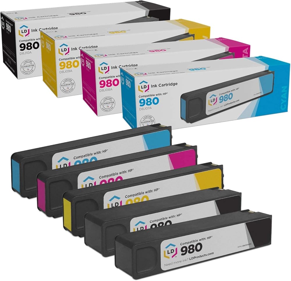 LD Products Remanufactured Ink Cartridge Replacement for HP 980 (2 Black, 1 Cyan, 1 Magenta, 1 Yellow, 5-Pack) Compatible with HP MFP X585z MFP X585dn MFP X585f X555dn X555xh