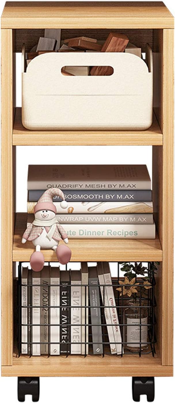 Bookcases Wooden Book Trolley Rolling Storage Organizer with Wheels Open Wooden Shelving Unit for Home, Office Bookcase