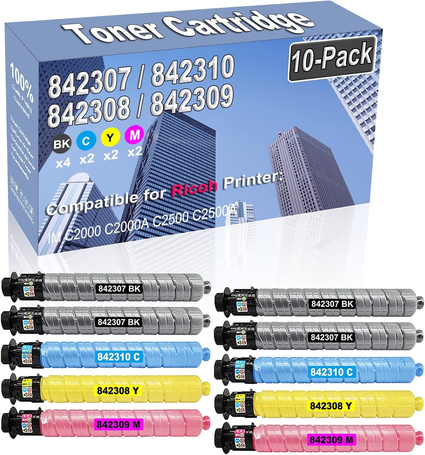 Credibility Store 10-Pack (4BK/2C/2Y/2M) Compatible High Yield 842307 842310 842308 842309 Imaging Toner Cartridge Replacement for Ricoh IM C2000 C2000A C2500 C2500A Printer