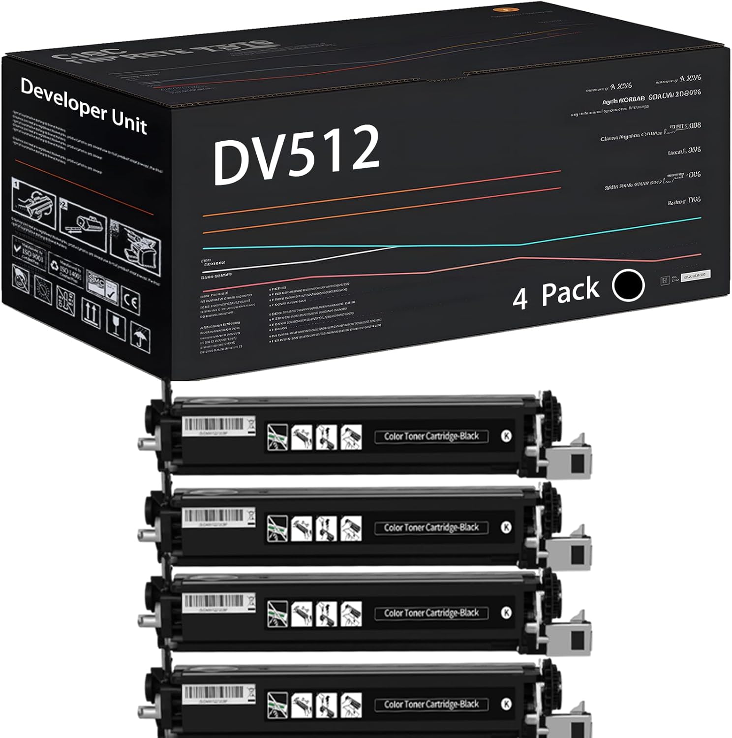 UVUMB Compatible with Konica Minolta DV512 DV-512 Developer Unit Work for Konica Minolta bizhub C284e C364 C364e C454 C454e C554 Printers (4 Pack Black)
