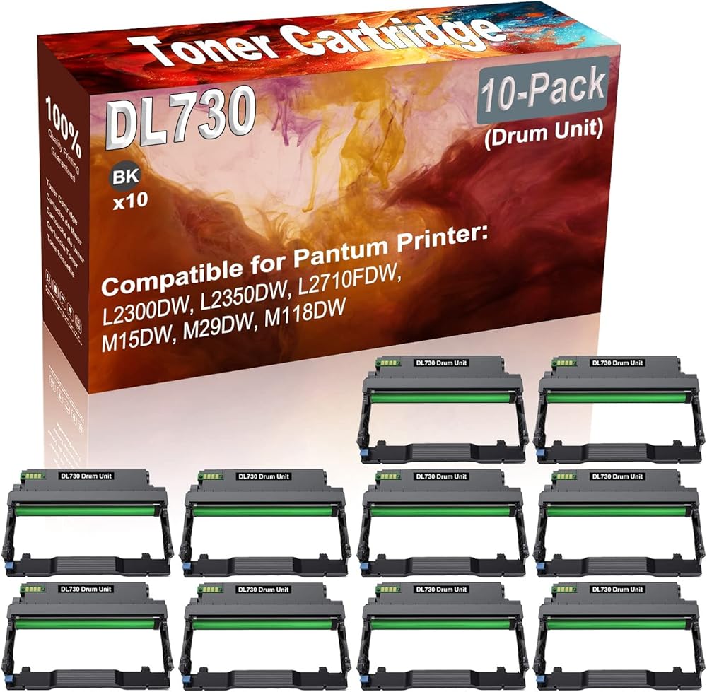 10-Pack Compatible L2300DW, L2350DW, L2710FDW, M15DW, M29DW, M118DW Printer Drum Unit Replacement for Pantum DL730 Drum Unit (Black, High Capacity)