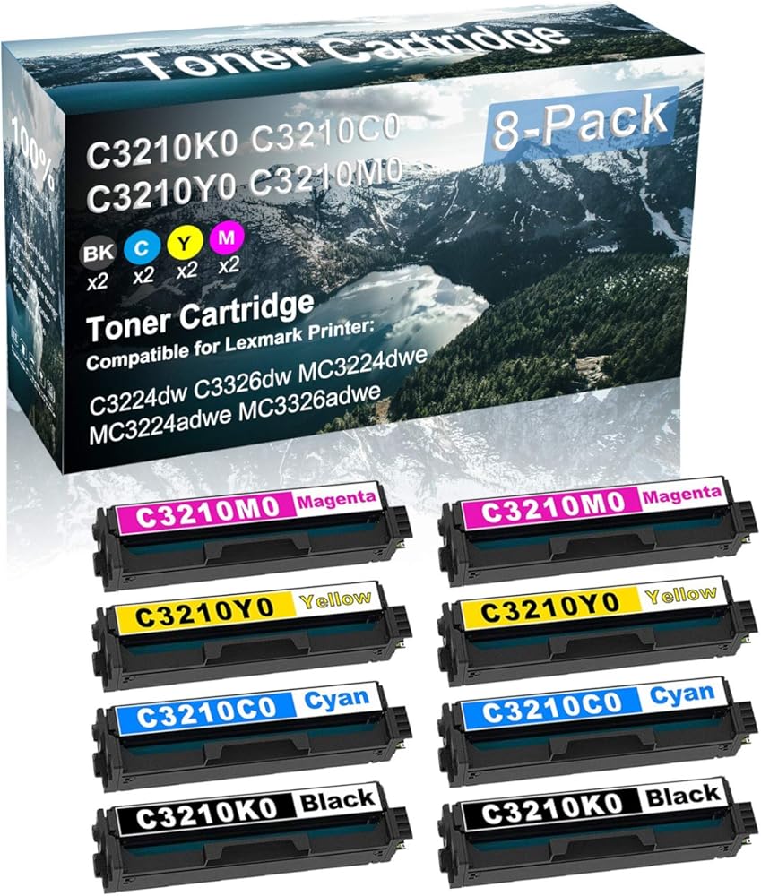 Credibility Store 8 Pack (BK+C+Y+M) Compatible High Capacity Printer Toner Cartridge Replacement for C3210K0 C3210C0 C3210Y0 C3210M0 Printer Cartridge use for C3224dw MC3224dwe MC3326adwe Printer