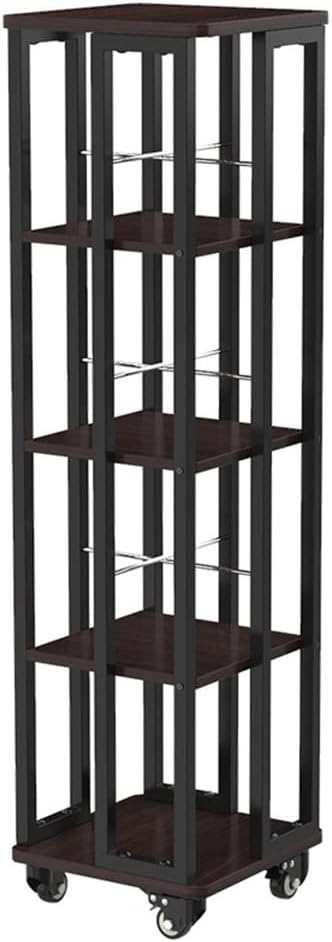 WAEYZ Rotating Bookshelf, 360 Degree Rotating Casters, 5 Tier Bookcase, Multifunctional Storage Rack, Standing Shelf for Living Room, Bedroom, Study Room (Color : Black, Size : 4 Layers)