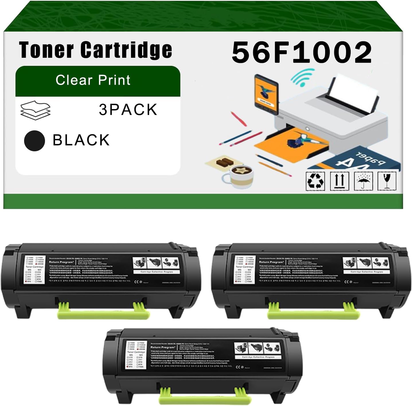 Compatible for Lexmark 56F1002 Toner Cartridge MS621dn MS622de MX321adw Printers, High Yield 7000 Pages Bright Clear Colors (3 Pack Black)