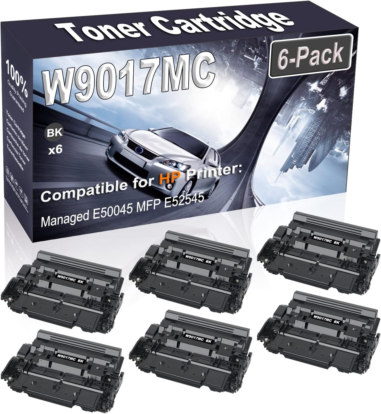 6-Pack (Black) Compatible High Yield W9017 W9017MC Printer Cartridge use for HP Managed E50045 MFP E52545 Printer