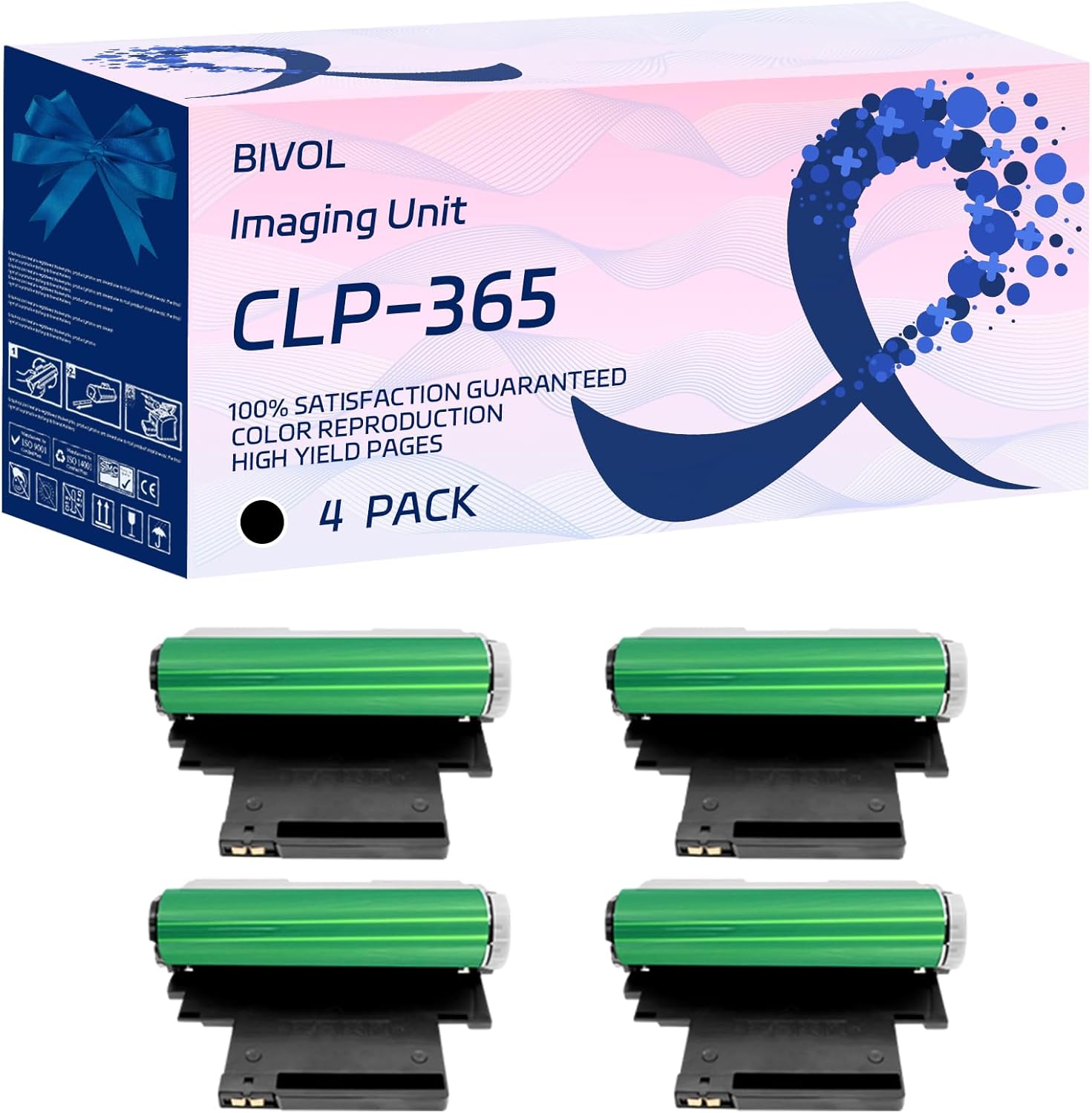 CLP-365 Imaging Unit Compatible for Samsung CLP-365W CLX-3305FW Printers, with Chip, High Yield 26000 Pages, Vivid Colors (4 Pack Black)
