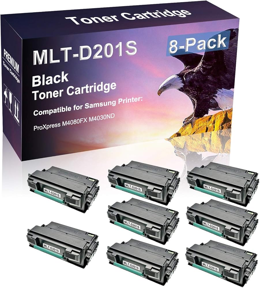 8 Pack (Black) Compatible Laser Printer Cartridge (High Yield) Replacement for Samsung D201S MLT-D201S Imaging Cartridge use for Samsung ProXpress M4080FX M4030ND Printer