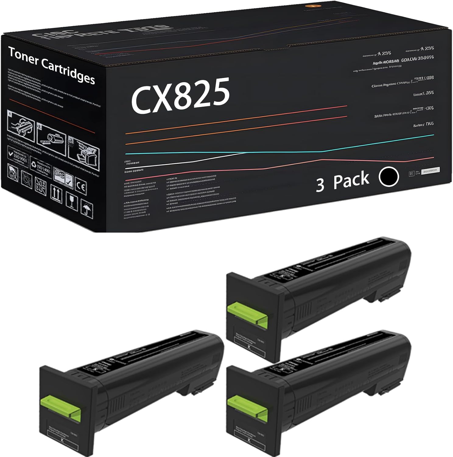 UVUMB CX825 Toner Cartridges Compatible for Lexmark CX825de CX825dte CX825dtfe CX860de CX860dte CX860dtfe Printers, with Chip, High Yield 8000 Pages, High-Definition Printing (3 Pack Black)