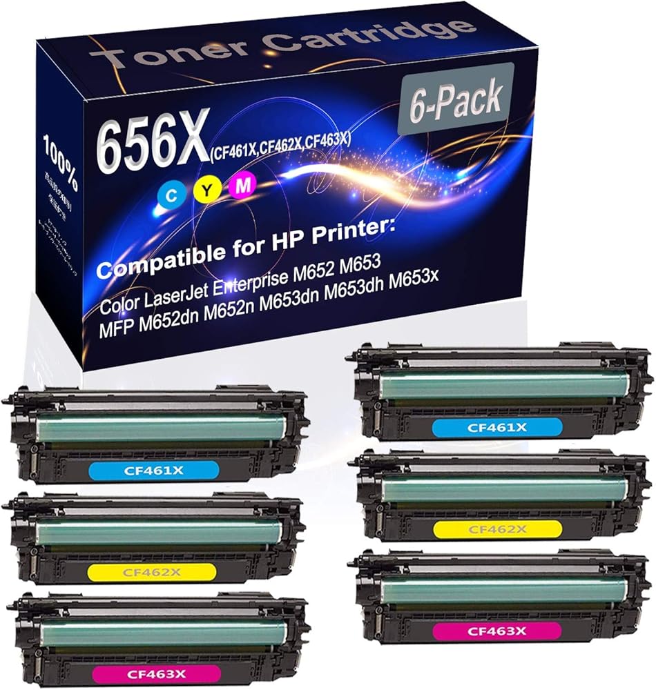 6-Pack (2C+2Y+2M) Compatible M652 M653 Laser Printer Toner Cartridge (High Capacity) Replacement for HP 656X (CF461X CF462X CF463X) Printer Toner Cartridge