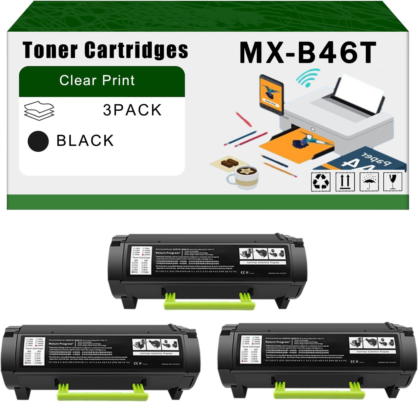 AGNNQ Compatible for Sharp MX-B46T Toner Cartridges MX-B467P MX-B467F Printers, High Yield 35000 Pages Bright Clear Colors (3 Pack Black)