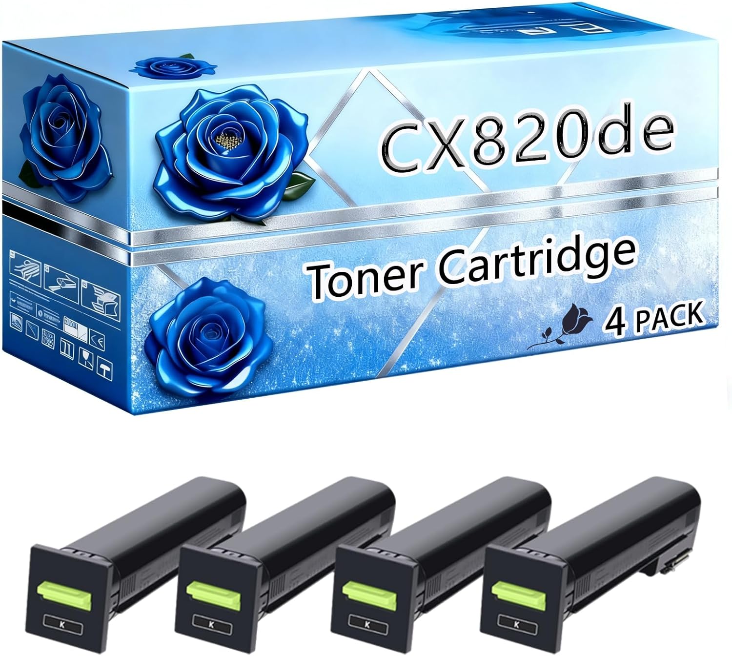 Compatible Toner Cartridge Replacement for Lexmark CX820de High Yield 9000 Pages CX820de CX820dtfe CX825de CX825dte CX860de Printers (4 Pack Black)