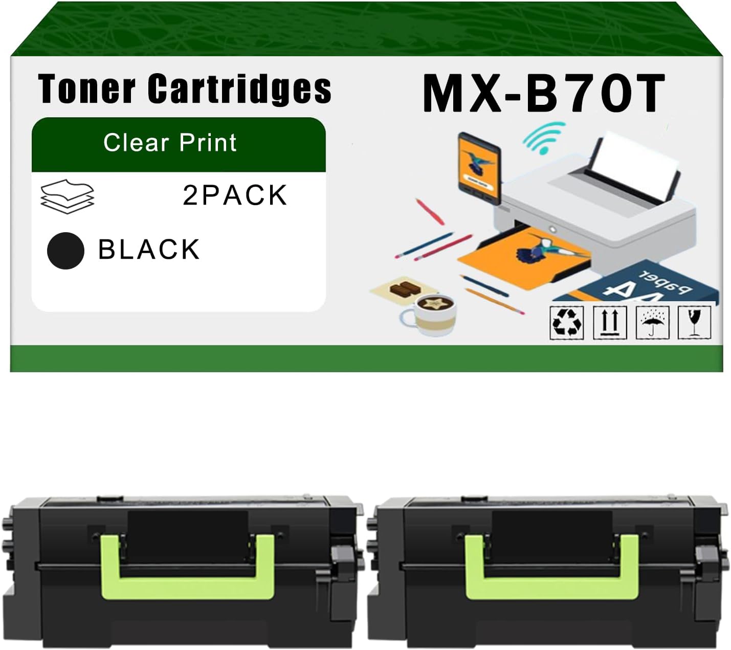 AGNNQ Compatible for Sharp MX-B70T Toner Cartridges MX-B557F MX-B557P MX-B707P Printers, High Yield 55000 Pages Bright Clear Colors (2-Pack Black)