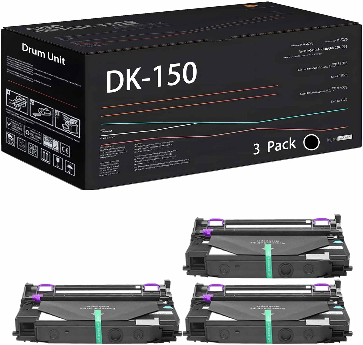 Wondrx DK-150 Drum Unit Compatible with Kyocera KM-2810 KM-2820 Printers, High Yield 110000 Pages (3 Pack Black)