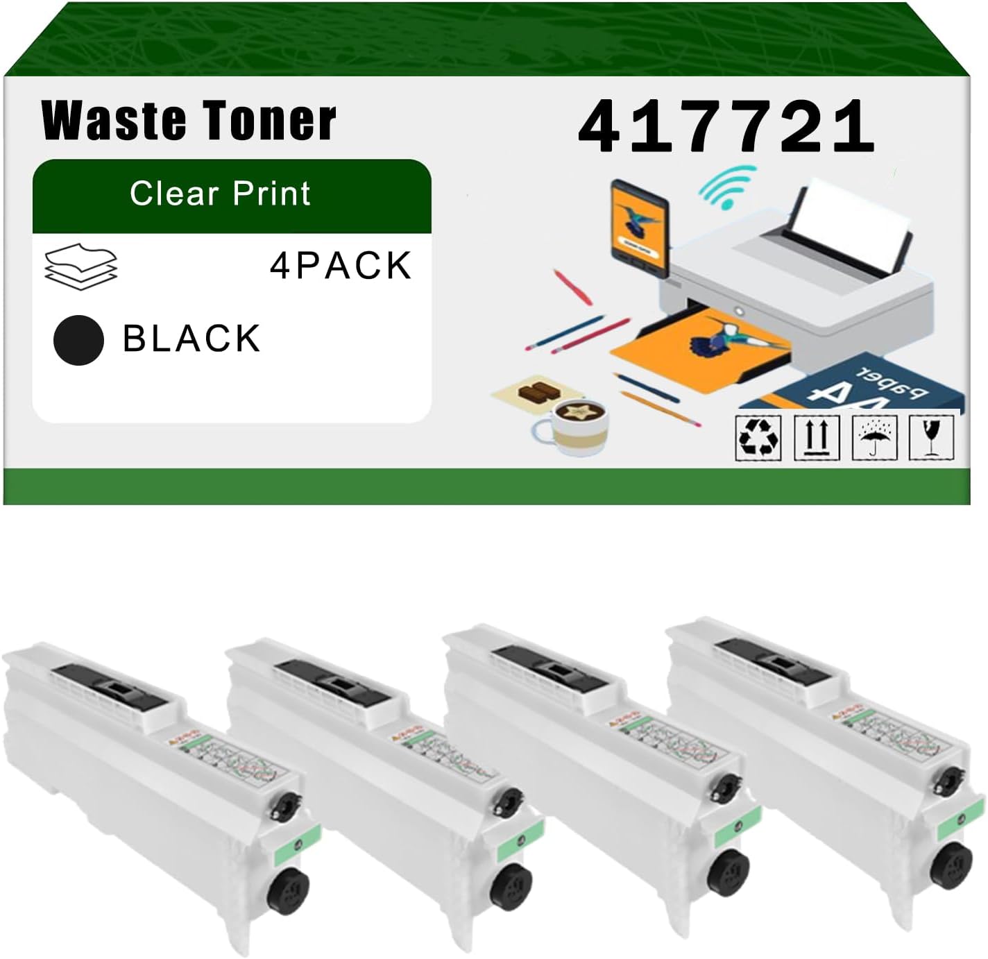 AGNNQ Compatible for Lanier 417721 Waste Toner Container MP C6503 MP C8003 Pro C5200s Pro C5210s Printers, High Yield 27500 Pages Bright Clear Colors (4 Pack Black)