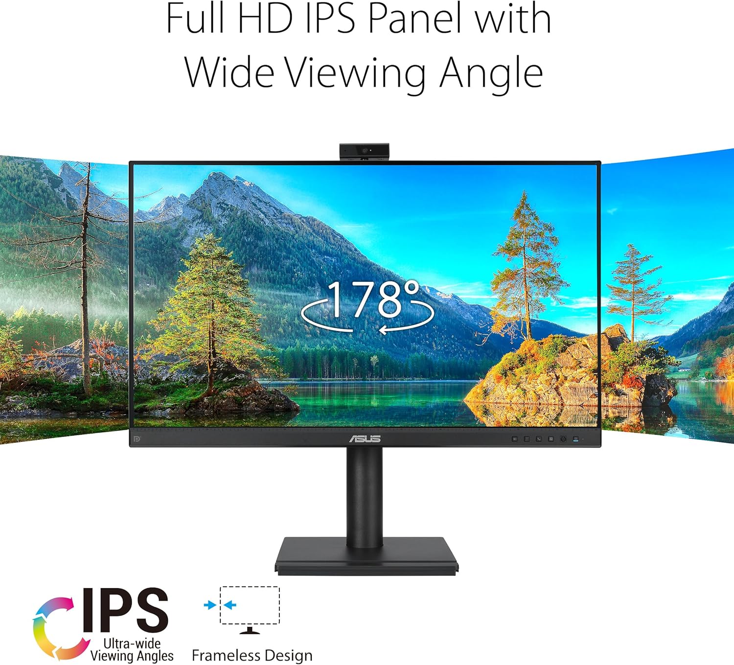 ASUS 24” 1080P Video Conferencing Monitor (BE249QFK) - IPS, 100Hz, Frameless, Full HD Webcam, Mic Array, Speakers, Height Adjustable, Ergonomic Design, Eye Care, Wall Mountable, 3 yr Warranty