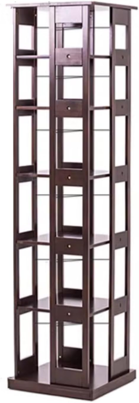 Rotating Bookshelf Castle for Books Storage and Organization, Revolving Bookcase 5/6 Tier Space Saving, Rotating Bookshelf Tower with Wheels for Home Office (Color : B, Size : 6 Tier)