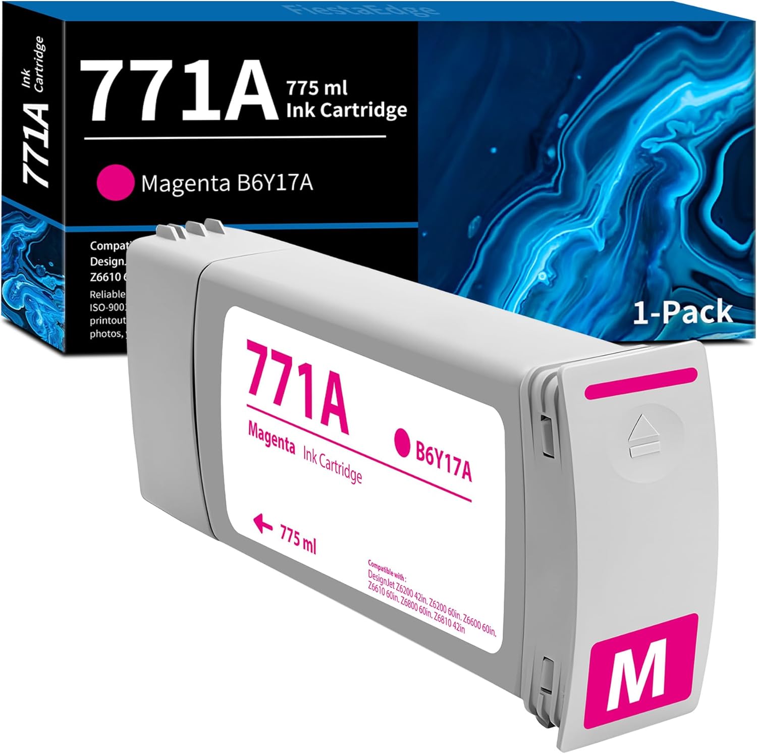 FiestaEdge 771 771A Magenta Ink Cartridge 1-Pack B6Y17A Ink Replacement for HP 771 771A Ink for DesignJet Z6200 Z6600 Z6610 Z6800 Z6810 Printer Ink, 775ml
