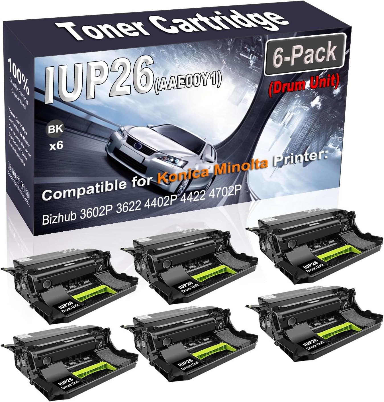 6-Pack Compatible High Capacity IUP26 IUP-26 AAE00Y1 Printer Drum Unit Used for Konica Minolta Bizhub 3602P 3622 4402P 4422 4702P Printer (Black)