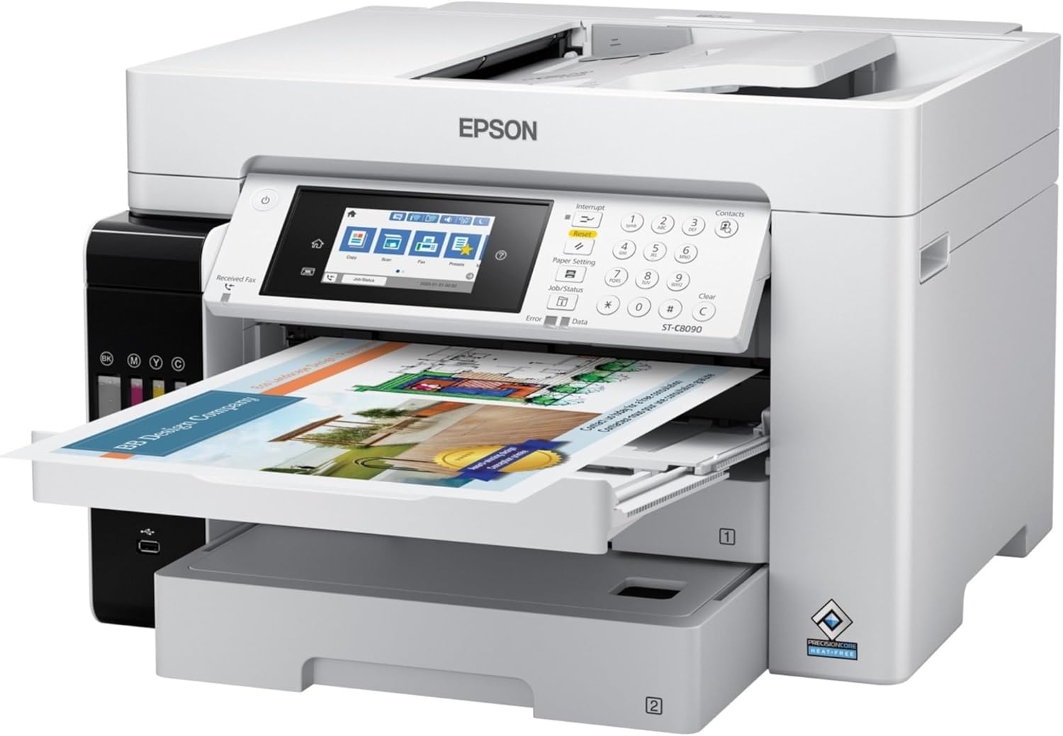 Epson WorkForce ST-C8090 Inkjet Multifunction Printer-Color-Copier/Fax/Scanner-4800x1200 dpi Print-Automatic Duplex Print-66000 Pages-550 sheets Input-Color Flatbed Scanner-1200 dpi Optical Scan-Color