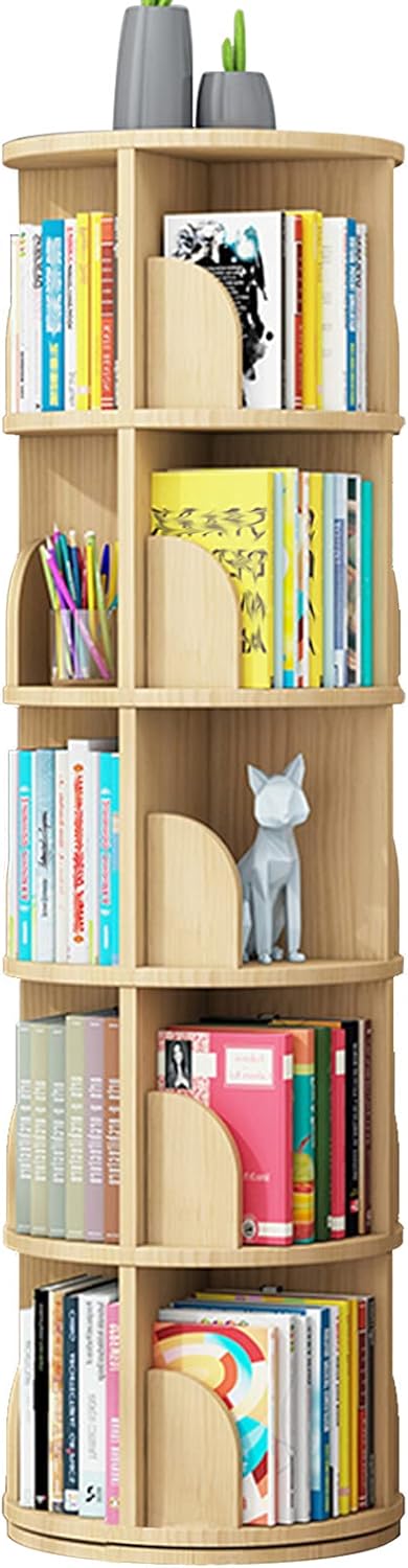 JKGHK Round Wooden Bookcase, Modern Minimalist 360 ° Rotatable Bookcase, 2-6Layer Books Removable Creative Book Racks, Home, Office, Kids Room Storage Rack