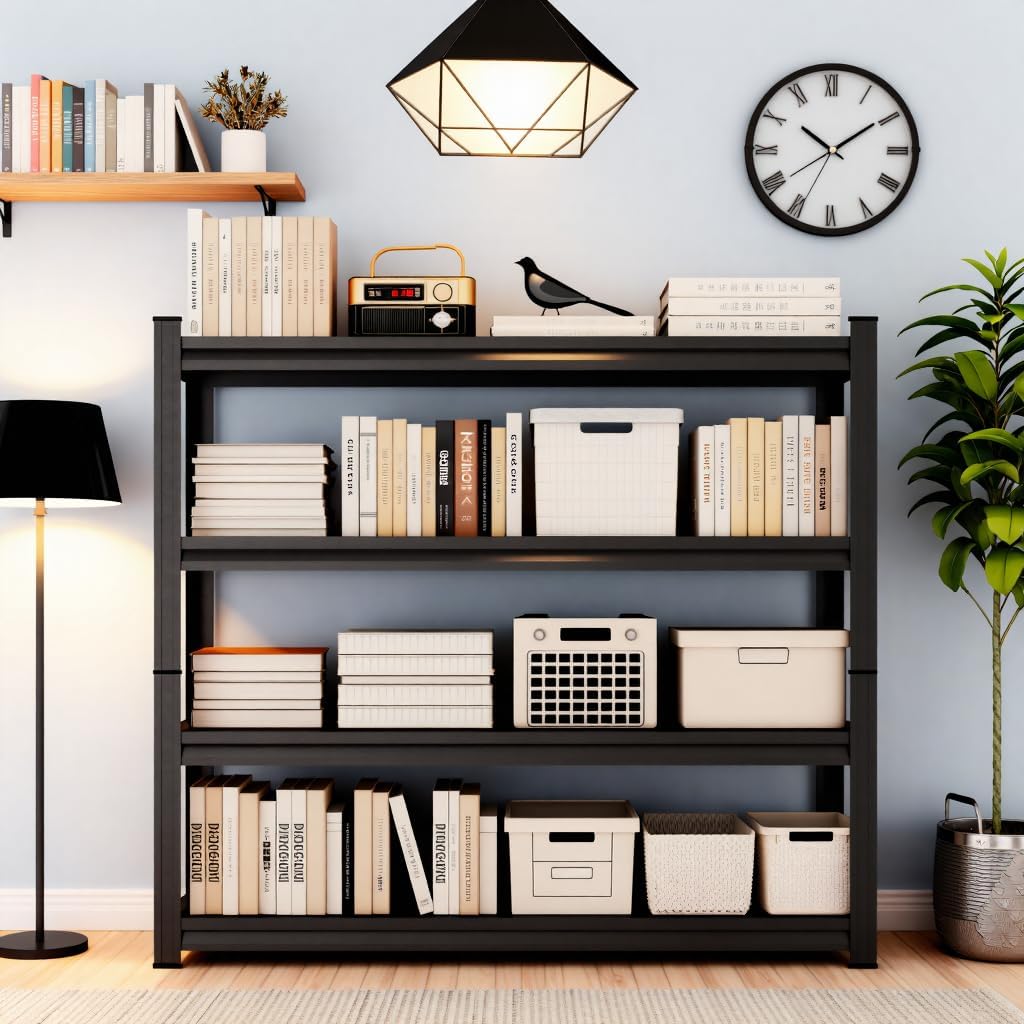 KILISTEELS Book Shelf 4 Tier Metal Wide Bookshelves,Tall Bookshelf Industrial Bookcase Adjustable Book Shelves for Bedroom/Living Room/Library,Book Shelf Organizer Black(47.2