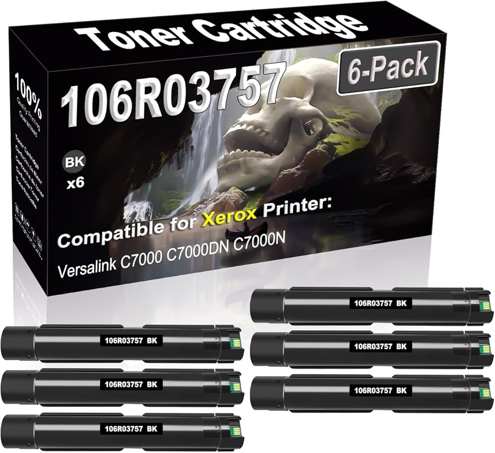 SINIYA 6-Pack (Black) Compatible Versalink C7000 C7000DN C7000N Laser Printer Cartridge (High Capacity) Replacement for 106R03757 Printer Cartridge