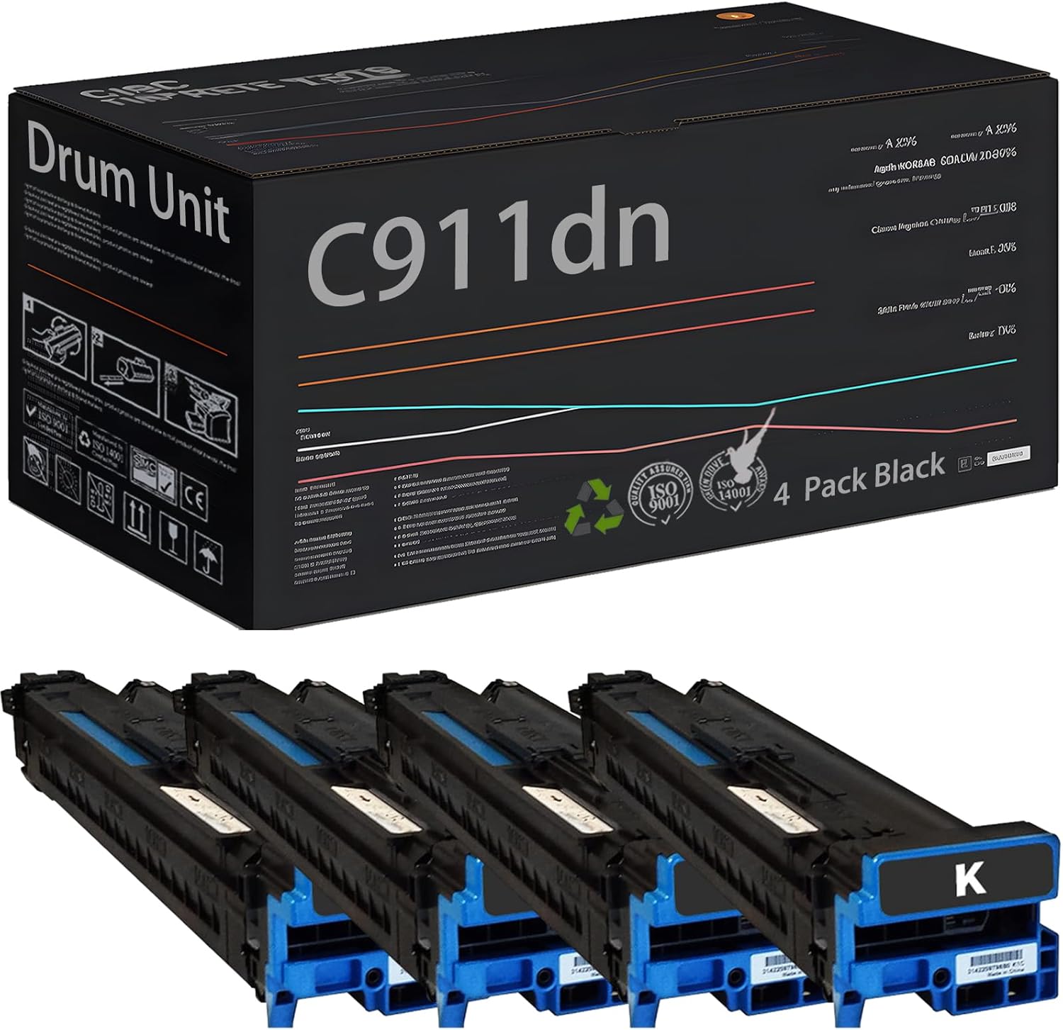 Wondrx Compatible with Okidata OKI C911dn C931dn C941dn Black Color Drum Unit, 45103728 45103727 45103726 45103725 Drum Cartridges, High Yield 41000 Pages (4 Pack Black)
