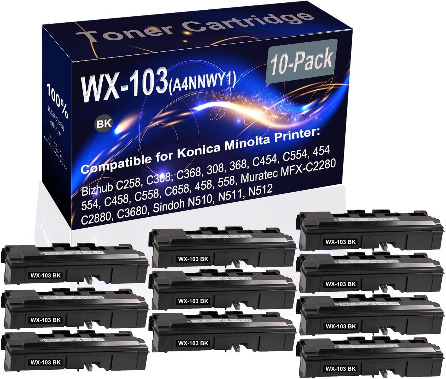 10-Pack (Black) Compatible WX103 WX-103 (A4NNWY1) Waste Toner Container Box (High Capacity) fit for Konica Minolta Bizhub C258 C308 C368 308 368 C454 C554 454 Printer