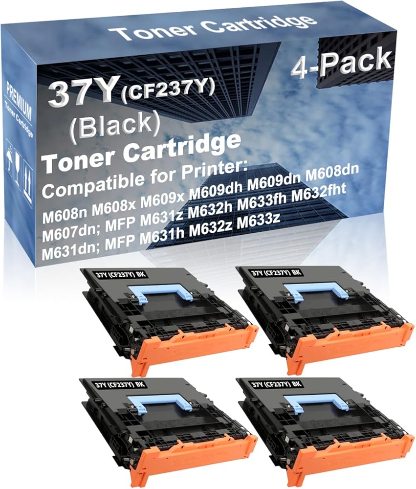 4-Pack Compatible High Capacity MFP M631z M632h M633fh M632fht M631dn Printer Toner Cartridge Replacement for 37Y (CF237Y) Toner Cartridge (Black)