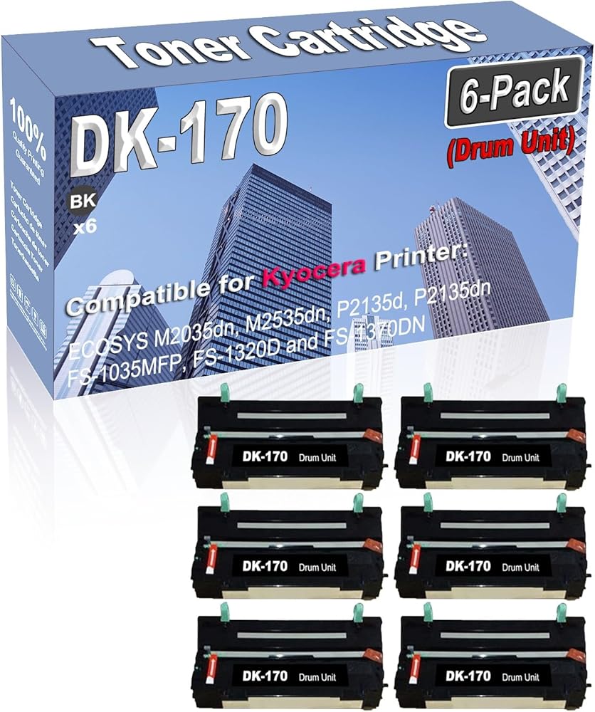 Credibility Store 6-Pack Compatible High Capacity DK-170 DK170 302LZ93061 Printer Drum Unit use for Kyocera ECOSYS M2035dn M2535dn P2135d P2135dn FS-1035MFP FS-1320D and FS-1370DN Drum Kit (Black)