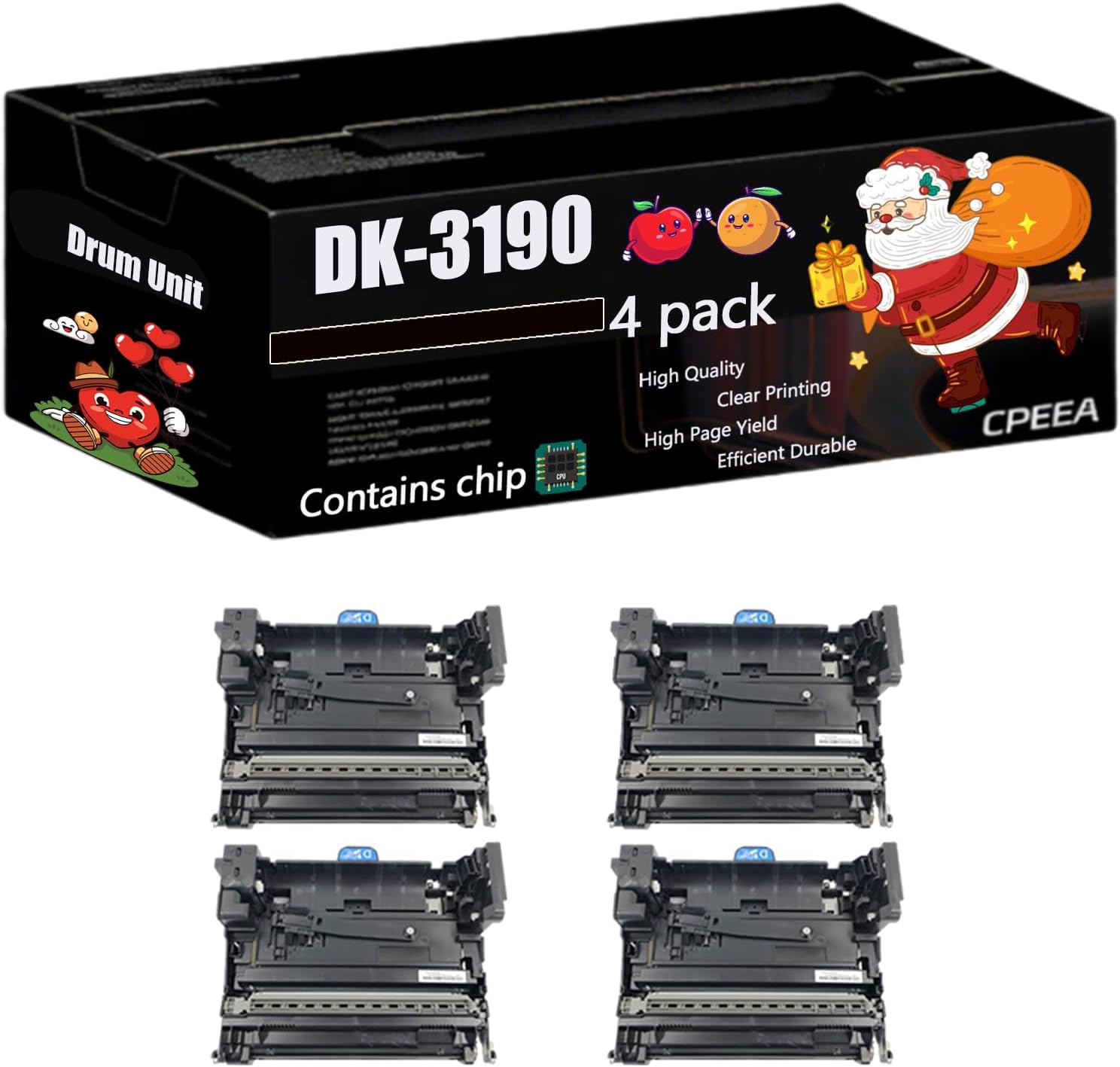 Compatible for Kyocera DK-3190 Drum Unit Work for Kyocera P3050 P3055 P3060 Printers, with Chip, High Yield 600000 Pages, Clear Printing (4 Pack Black)