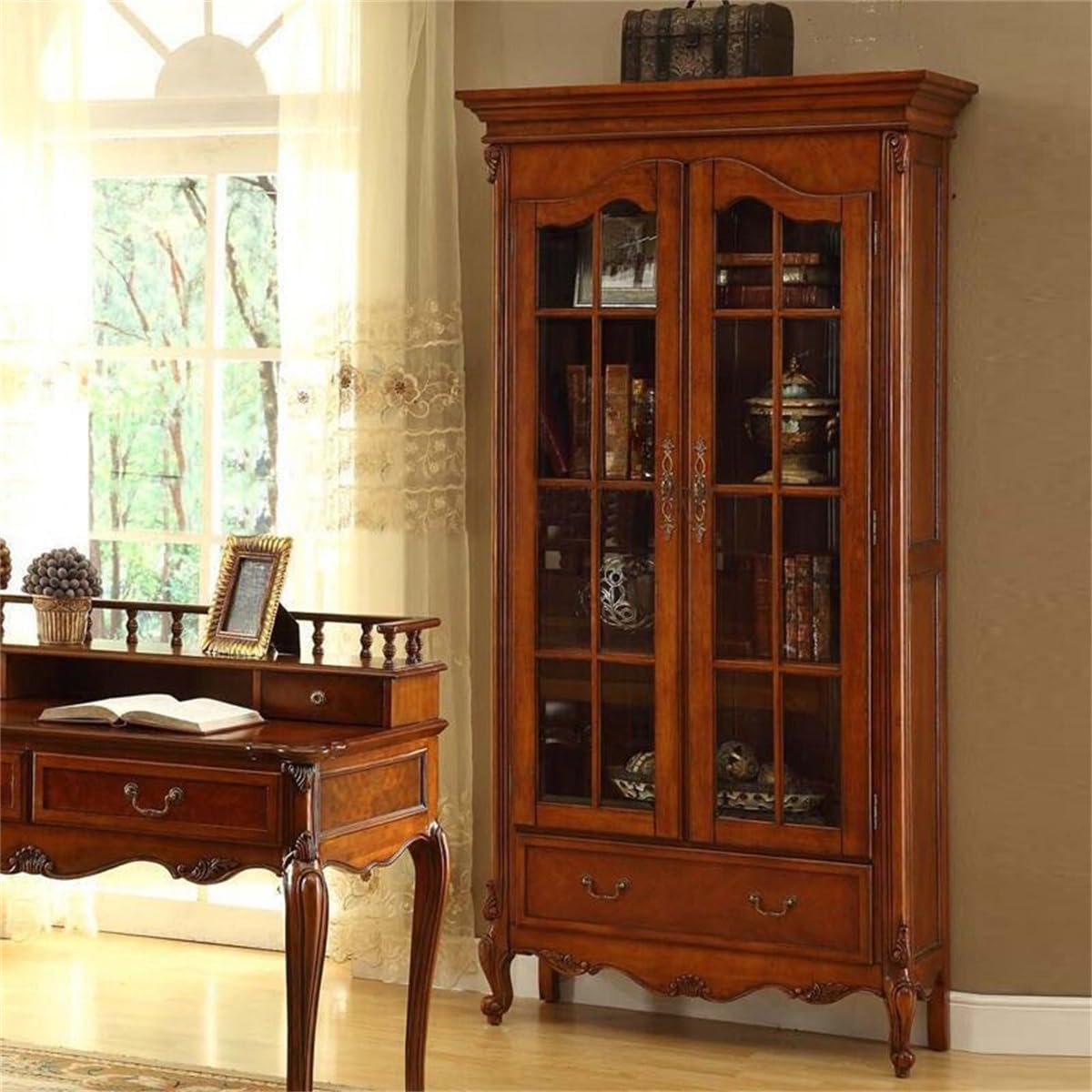 KWOKING Sepia Timber Vertical Closed Back Organizer Shelf with 3/4/5 Shelves American Bookcase Retro Study Multi-layer Bookshelf Storage Unit Floor-standing Shelf Home Use Brown 41.3