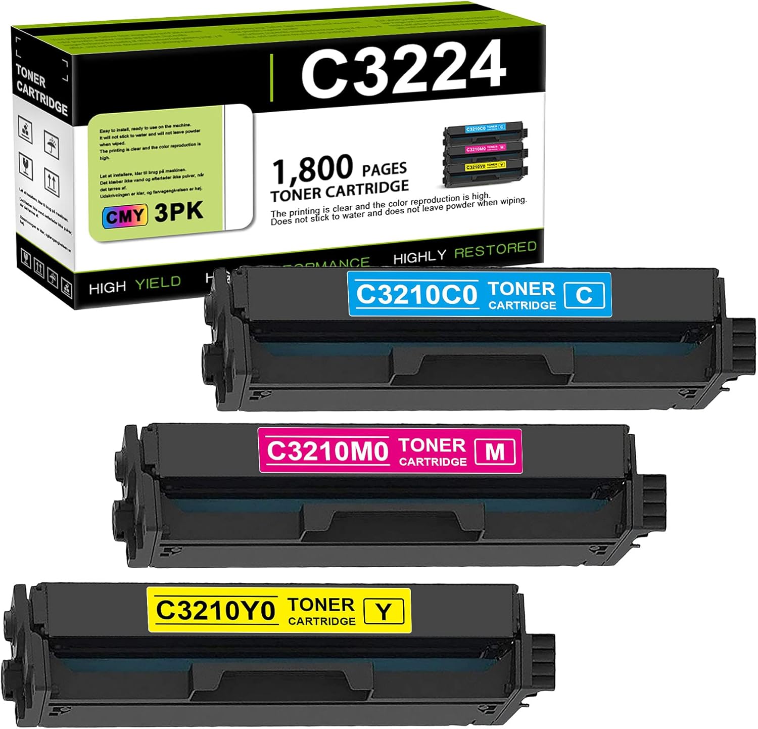 C3210C0 C3210M0 C3210Y0 Toner Cartridge (3-Pack, 1C/1M/1Y) - Dra Compatible C3224 High Yield Toner Cartridge Replacement for Lexmark C3224dw C3326dw MC3224dwe MC3224adwe MC3326adwe Printer