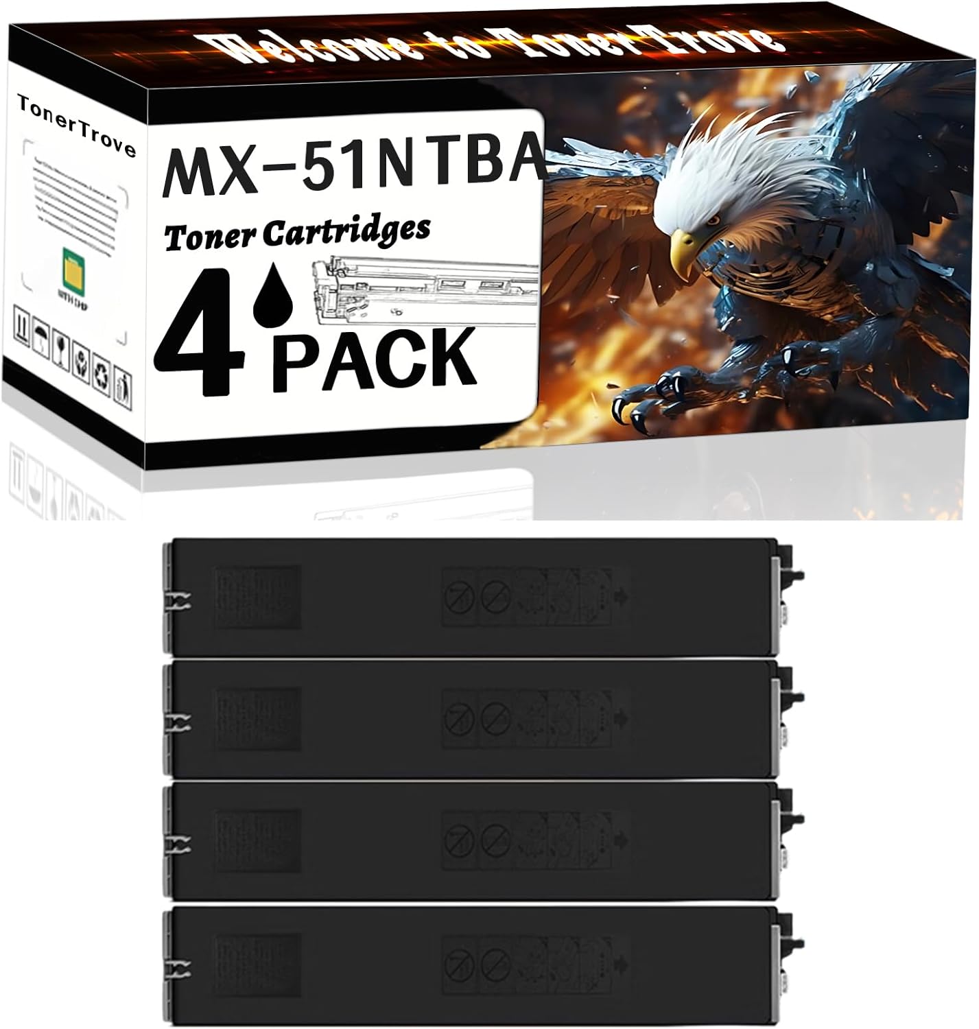 LECUU MX-51NTBA Toner Cartridges Compatible for Sharp MX-4110N MX-4111N MX-4140N MX-4141N MX-5110N MX-5111N MX-5140N MX-5141N Printers, Office Printing is Easy Clear Smooth (4 Pack Black)