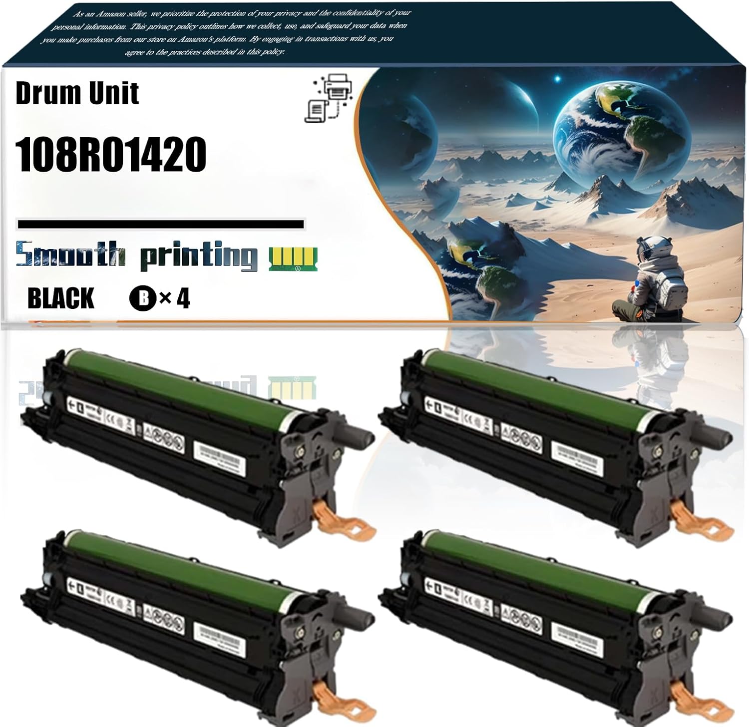 Replacement Parts Drum Unit 108R01420 108R01419 108R01418 108R01417 Compatible with Xerox Phaser 6510DN 6510DNI 6510DNM 6510N Printers, Contains Chip and Clear Printing (4 Pack Black)