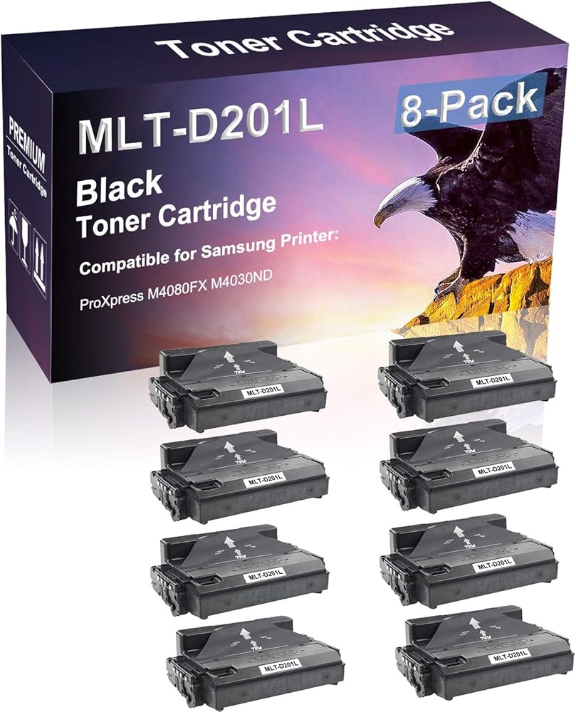 8 Pack (Black) Compatible Laser Printer Cartridge (High Yield) Replacement for Samsung D201L MLT-D201L Imaging Cartridge use for Samsung ProXpress M4080FX M4030ND Printer
