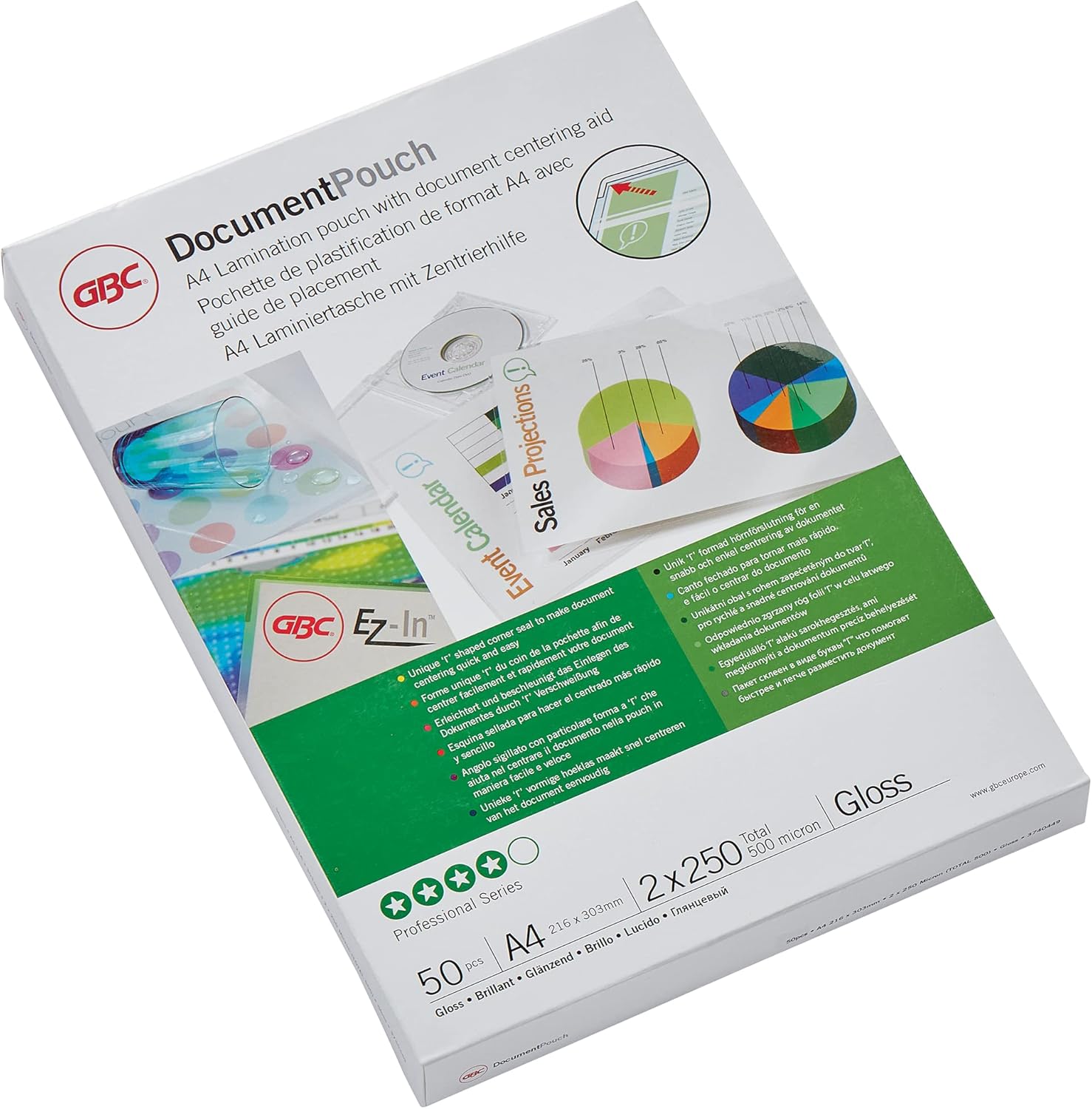GBC A4 2x250 Micron Gloss Laminating Pouches, Pack of 50, 3740449