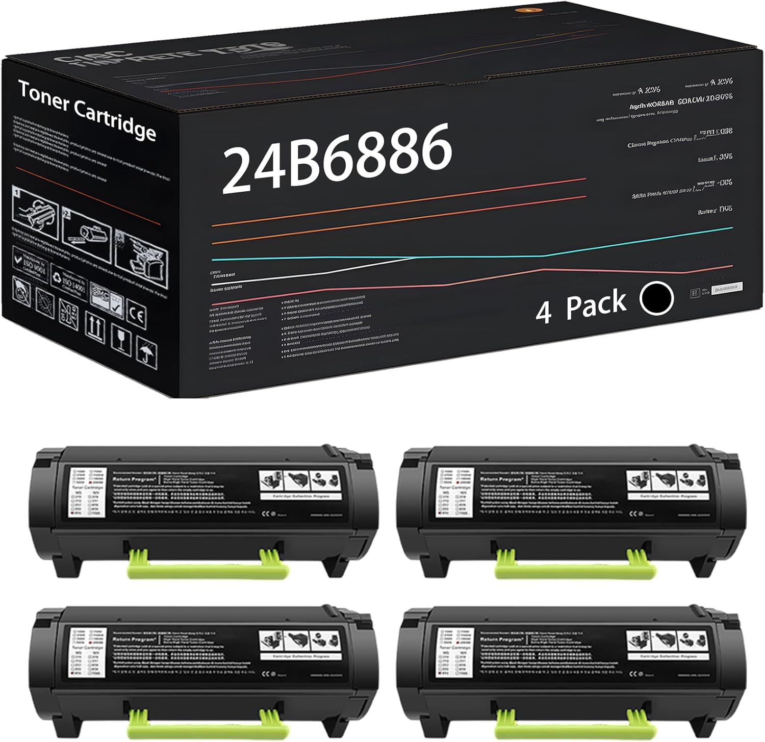 UVUMB Compatible with Lexmark 24B6886 Toner Cartridge Work for Lexmark M1246 XM1246 Printers, with Chip, High Yield 31000 Pages, High-Definition Printing (4 Pack Black)