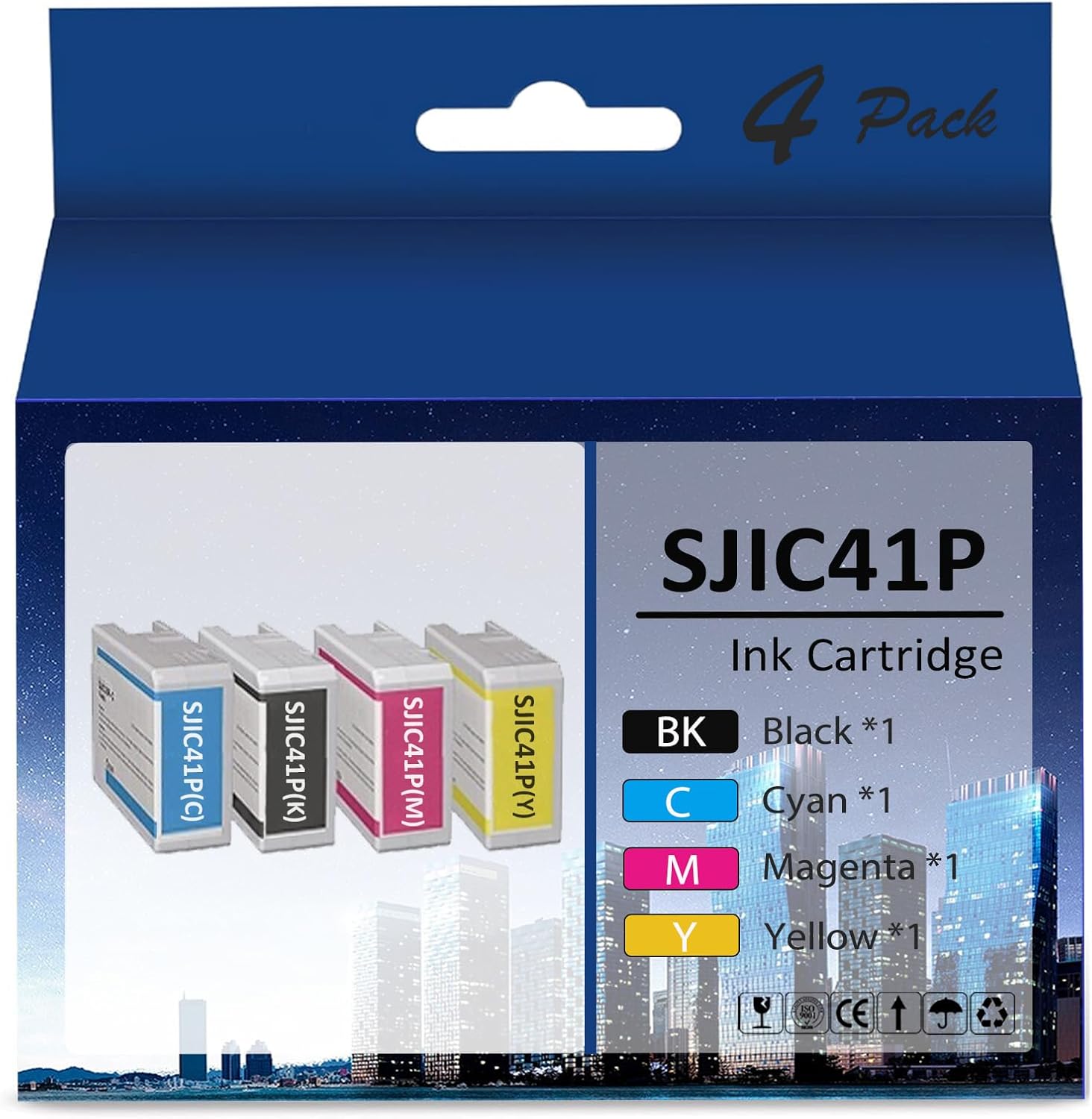 CULater SJIC41P Remanufactured Ink Cartridge Replacement for SJIC41P-BK SJIC41P-C SJIC41P-M SJIC41P-Y Ink Cartridge for ColorWorks CW-C4000 Color Inkjet Gloss Label Printer (4 Packs)