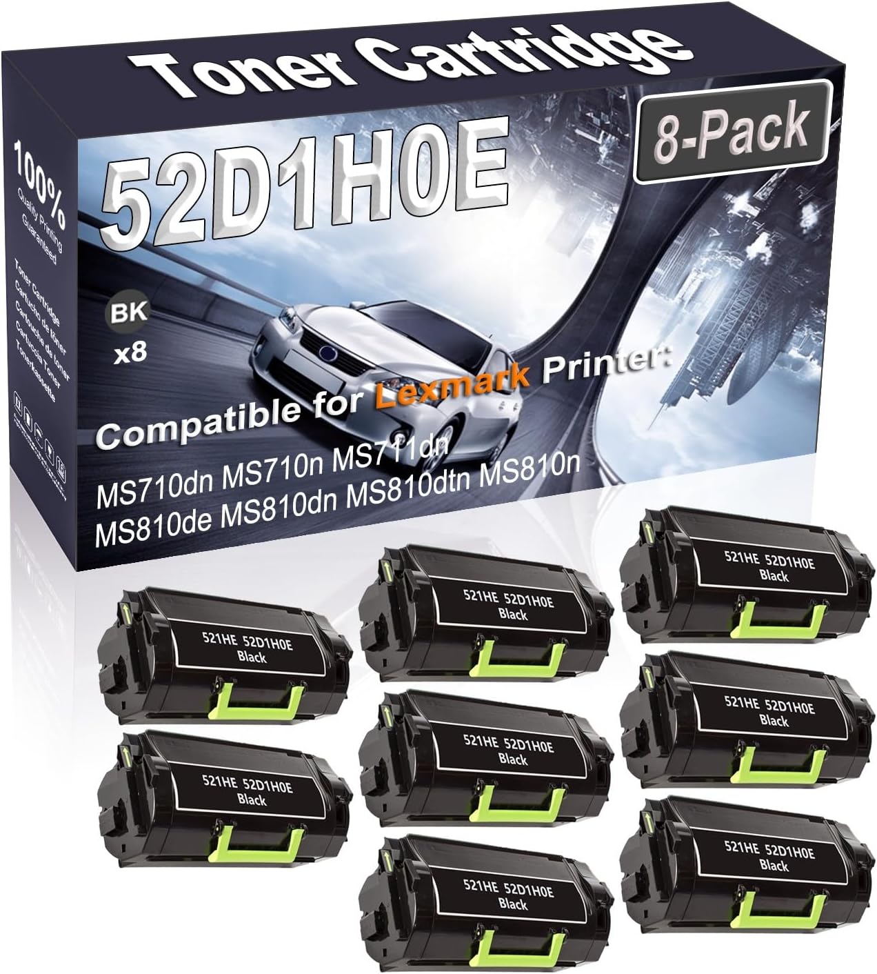 Kolasels 8-Pack (Black) Compatible High Yield 52D1H0E 521HE Printer Cartridge use for MS710dn MS710n MS711dn MS810de MS810dn MS810dtn Printer