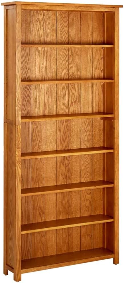 Benicabaly 7-Tier Bookcase with 7 Shelves, Solid Wood and MDF, Classic Design, Natural Finish